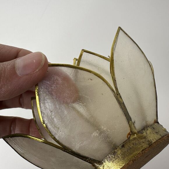 Capiz Shell Lotus Tealight Candle Holder Cork Bottom Brass Trim Delicate - Picture 6 of 14